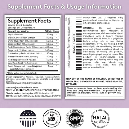 Youth & Tonic Her Hormone Balance – Menopause Supplement for Women, Perimenopause Support, Non-Hormonal Herbal Formula with Black Cohosh for Hot Flashes & Night Sweats, 60 Capsules Youth & TonicBuy Supplements Australia