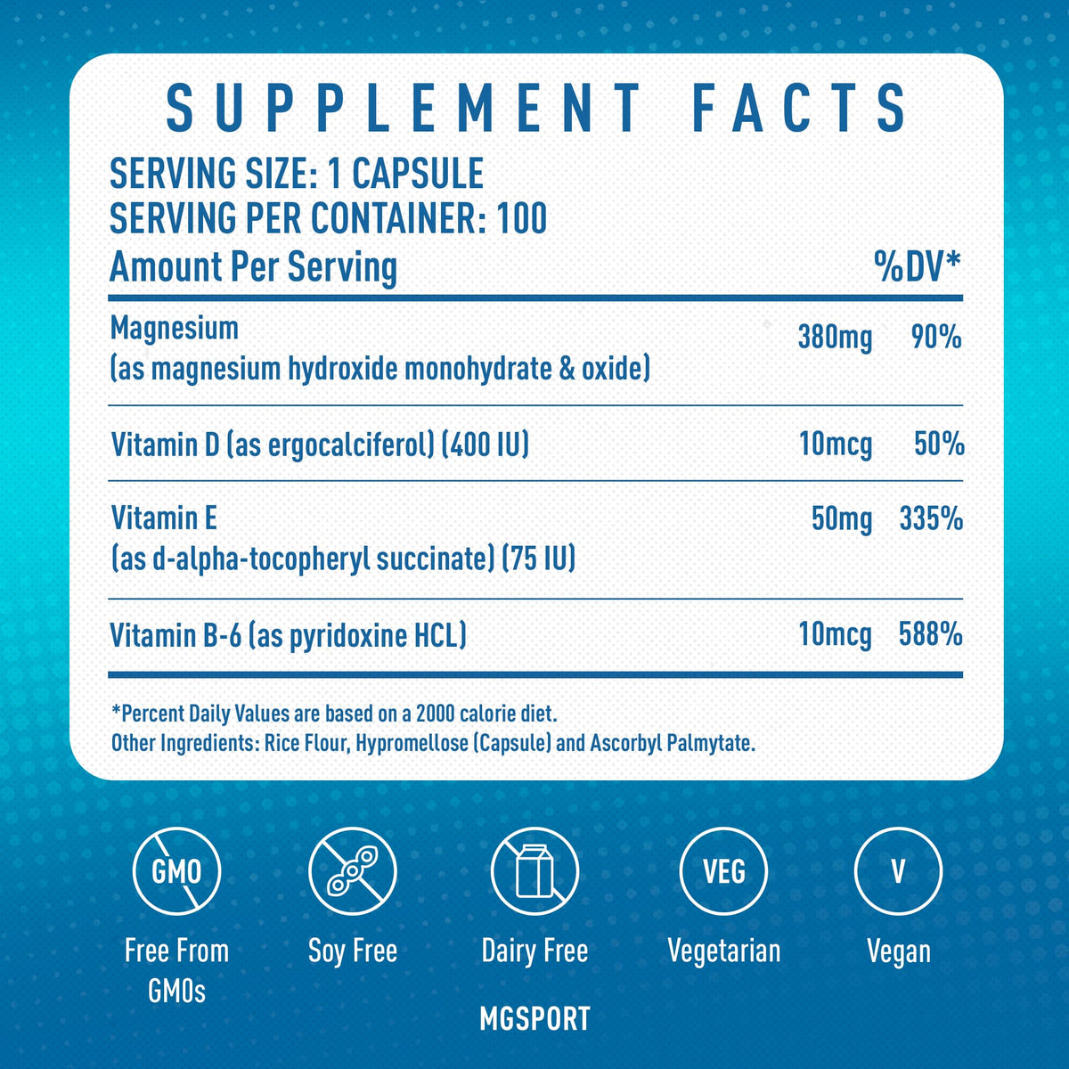 MGSPORT Magnesium Supplement 380mg - High Absorption Magnesium Complex Formula with Vitamins B6, D, E - Supports Muscle Function and Sleep Quality - 100 Servings MgSportBuy Supplements Australia