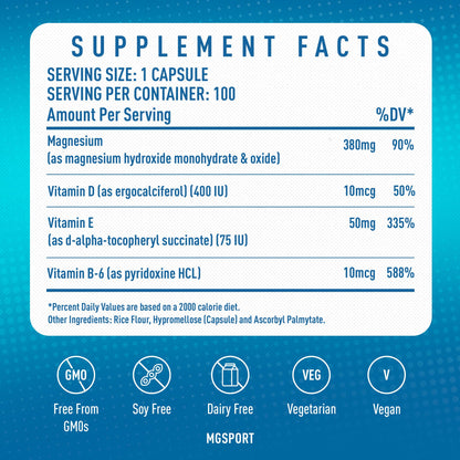 MGSPORT Magnesium Supplement 380mg - High Absorption Magnesium Complex Formula with Vitamins B6, D, E - Supports Muscle Function and Sleep Quality - 100 Servings MgSportBuy Supplements Australia