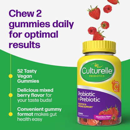 Culturelle Daily Probiotic Gummies for Women & Men, Berry Flavor, 52 Count, Naturally-Sourced Daily Probiotic