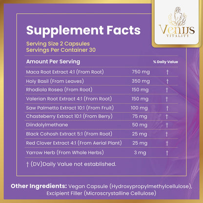 Menopause Supplements for Women - Female Hormone Balance & Immune Support - Mood Swings & Restful Sleep - Valerian Root & Saw Palmetto - Black Cohosh for Menopause Hot Flashes Relief - 60 Capsules Venus VitalityBuy Supplements Australia