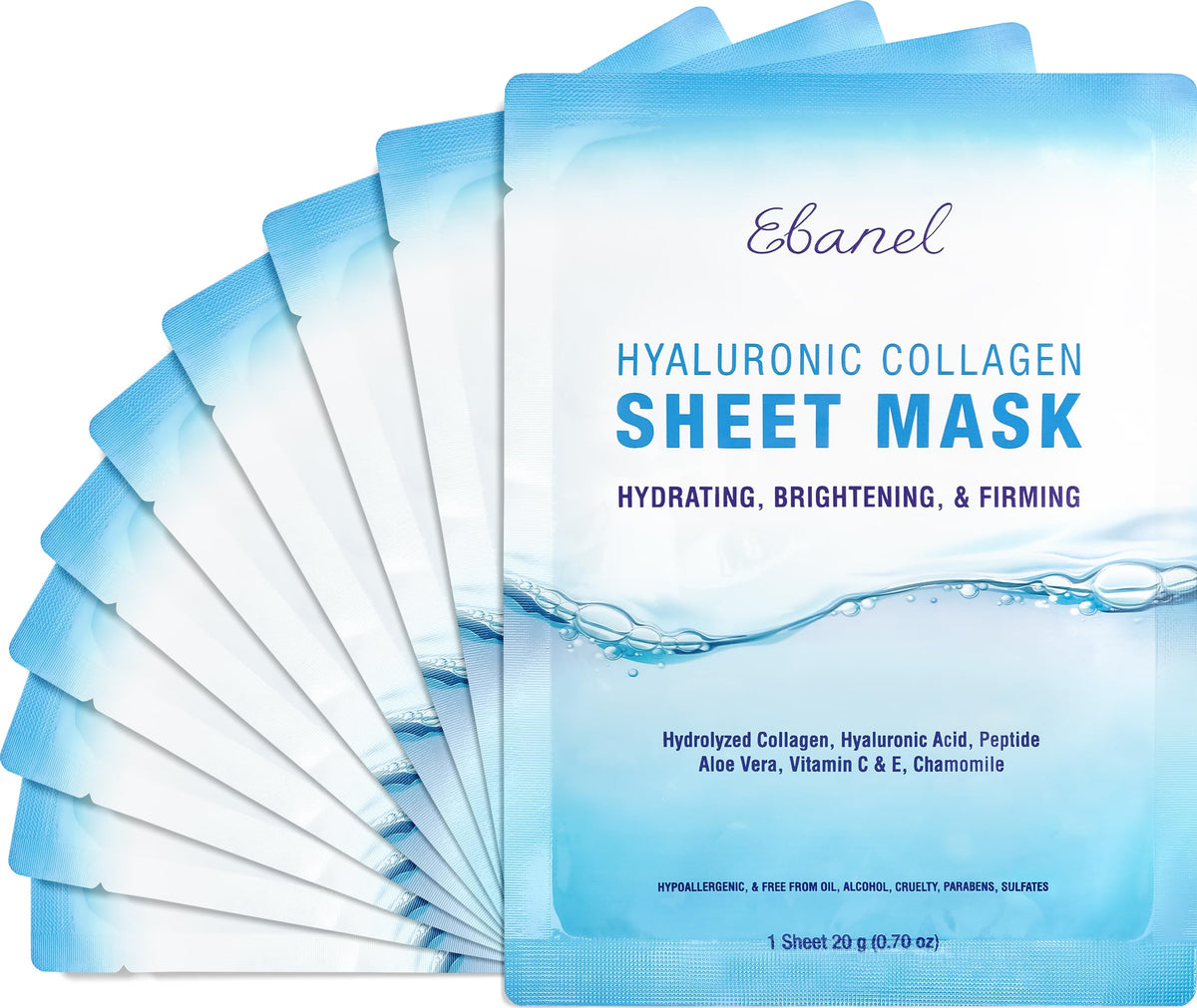 Ebanel 10 Pack Collagen Face Mask with Hyaluronic Acid, Vitamin C, Peptide, Aloe, Instant Brightening Hydrating Face Masks Skincare Korean Sheet Mask, Skin Firming, Lifting Anti Aging Facial Masks Ebanel buy supplements Au