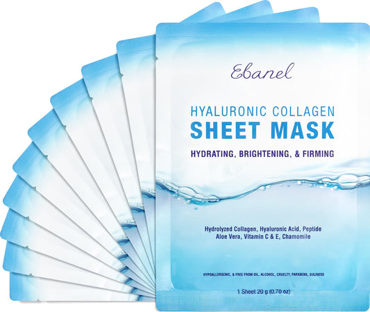 Ebanel 10 Pack Collagen Face Mask with Hyaluronic Acid, Vitamin C, Peptide, Aloe, Instant Brightening Hydrating Face Masks Skincare Korean Sheet Mask, Skin Firming, Lifting Anti Aging Facial Masks Ebanel buy supplements Au