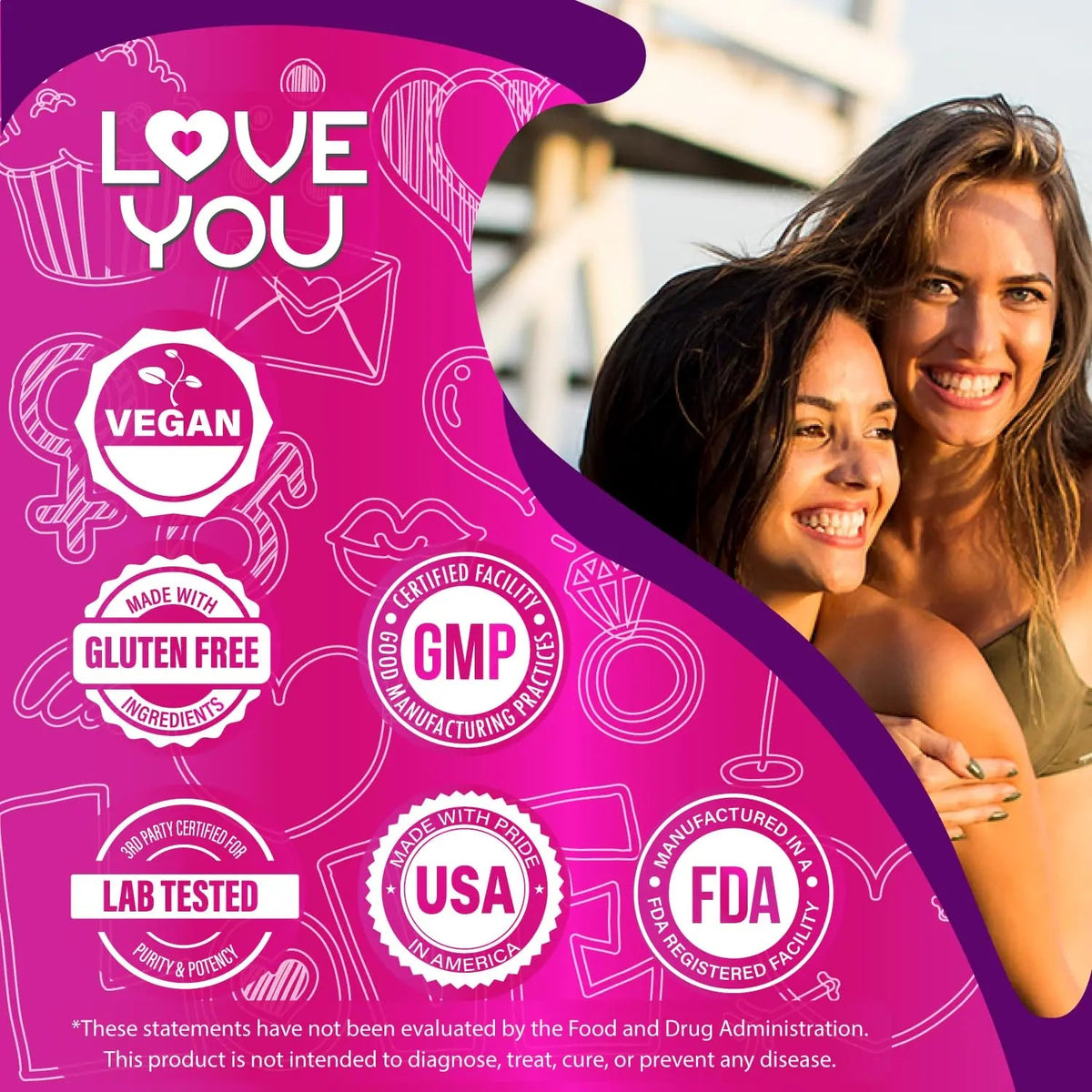Love You Womens Probiotic, Ph Balance, Ut, Feminine, Vaginal Health Supplement, Digestive, Pre + Pro + Postbiotic, Delayed Release, 60 Billion Live CFU, 8-Strain Probiotic Blend, 30 Veg Caps Servings Love YouBuy Supplements Australia