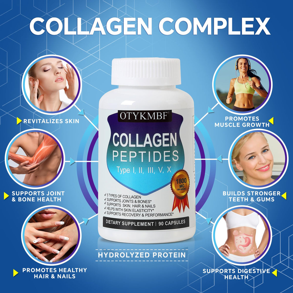 OTYKMBF Multi Collagen Peptides Pills 1800mg, Type I, II, III, V, X - Hydrolyzed Premium Collagen Complex Supports Skin, Joints, Hair & Nails, Hydrolyzed Protein for Women Men, 90 Capsules OTYKMBFBuy Supplements Australia