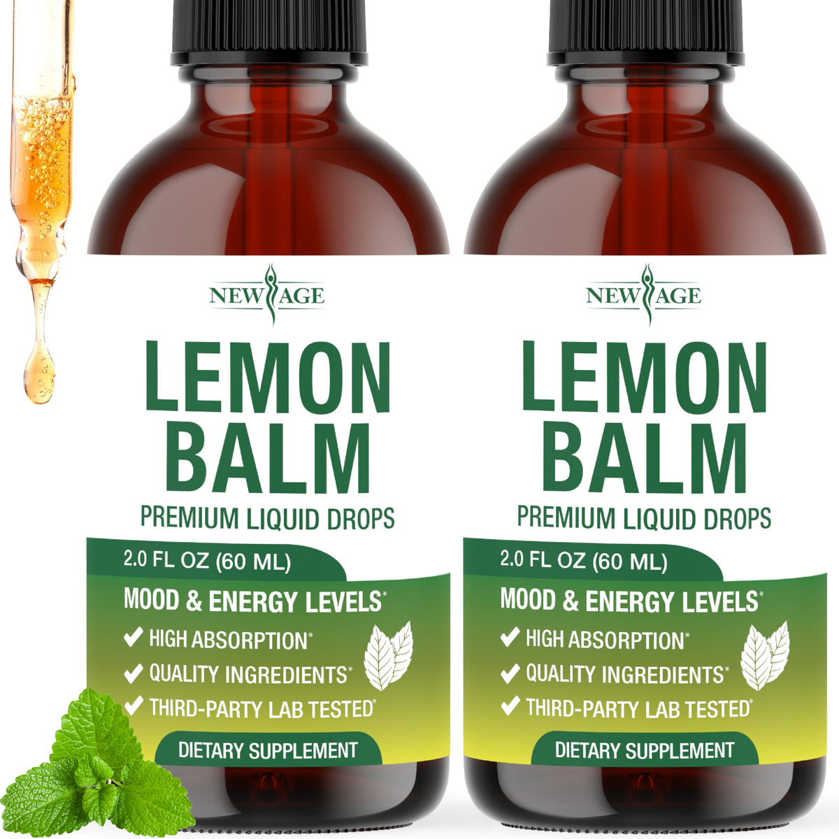 NEW AGE Lemon Balm Tincture - Mood Support Supplement - Lemon Balm Leaf Extract Drops - Vegan, Sugar & Alcohol-Free Calming Supplement - 4 fl oz NEW AGE buy supplements Au