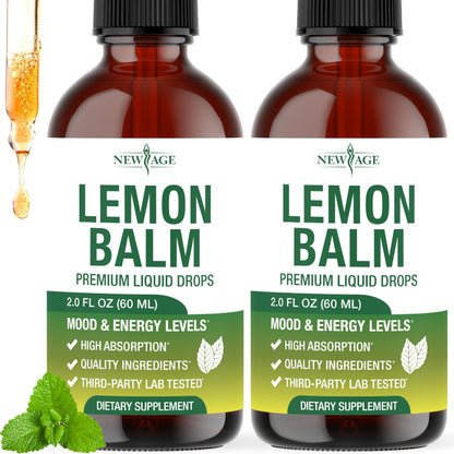 NEW AGE Lemon Balm Tincture - Mood Support Supplement - Lemon Balm Leaf Extract Drops - Vegan, Sugar & Alcohol-Free Calming Supplement - 4 fl oz NEW AGE buy supplements Au