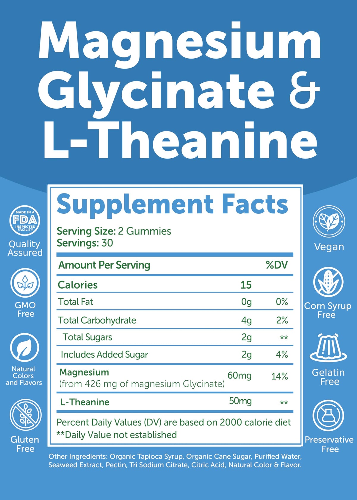 Lunakai USA Made Magnesium Glycinate Gummies with L-Theanine for Kids & Adults – 420mg Magnesium Supplement for Calm