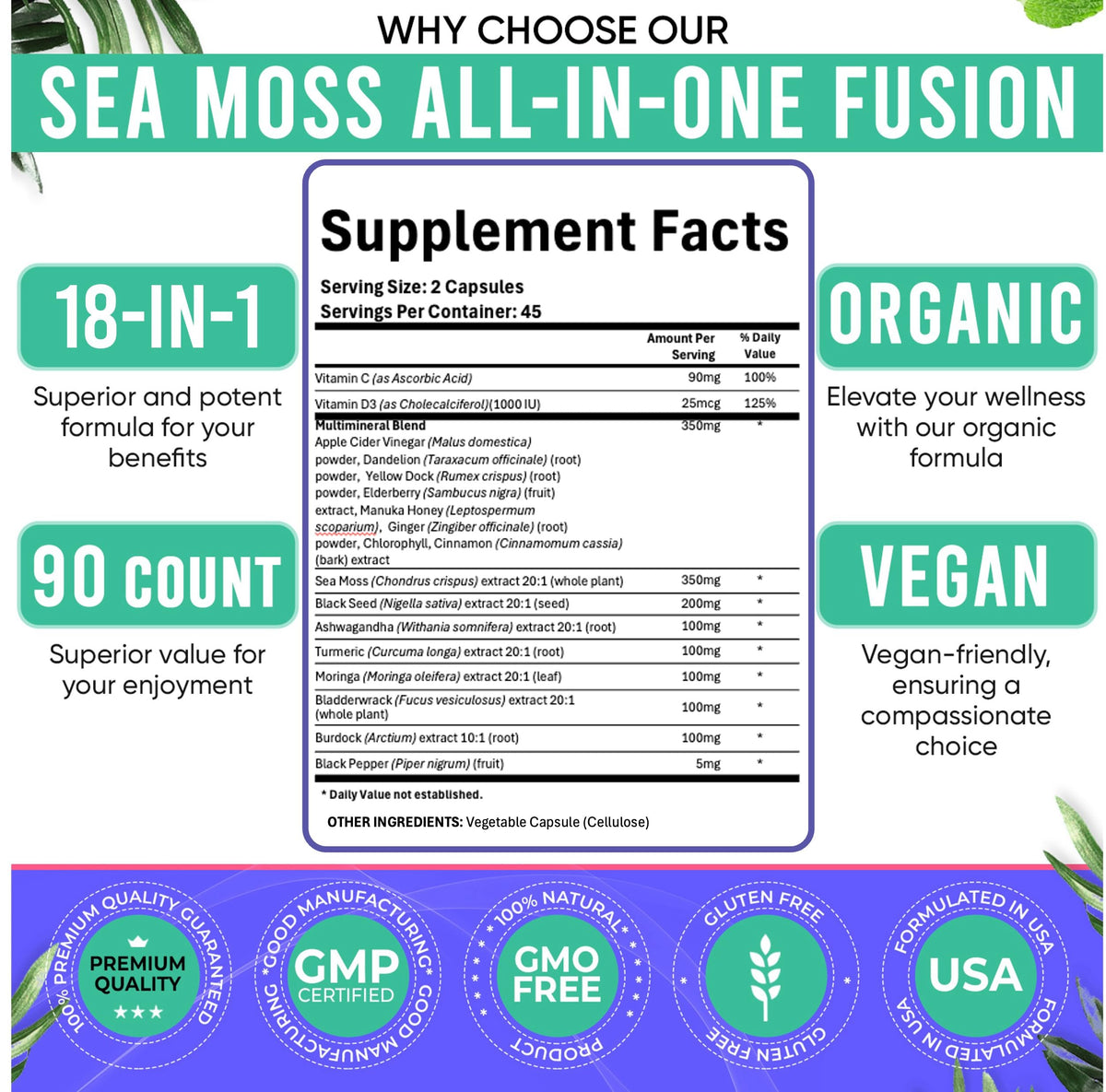Adndale Sea Moss Capsules - Sea Moss Blend with Ashwagandha, Turmeric & Black Seed Oil - 180 Count AdndaleBuy Supplements Australia