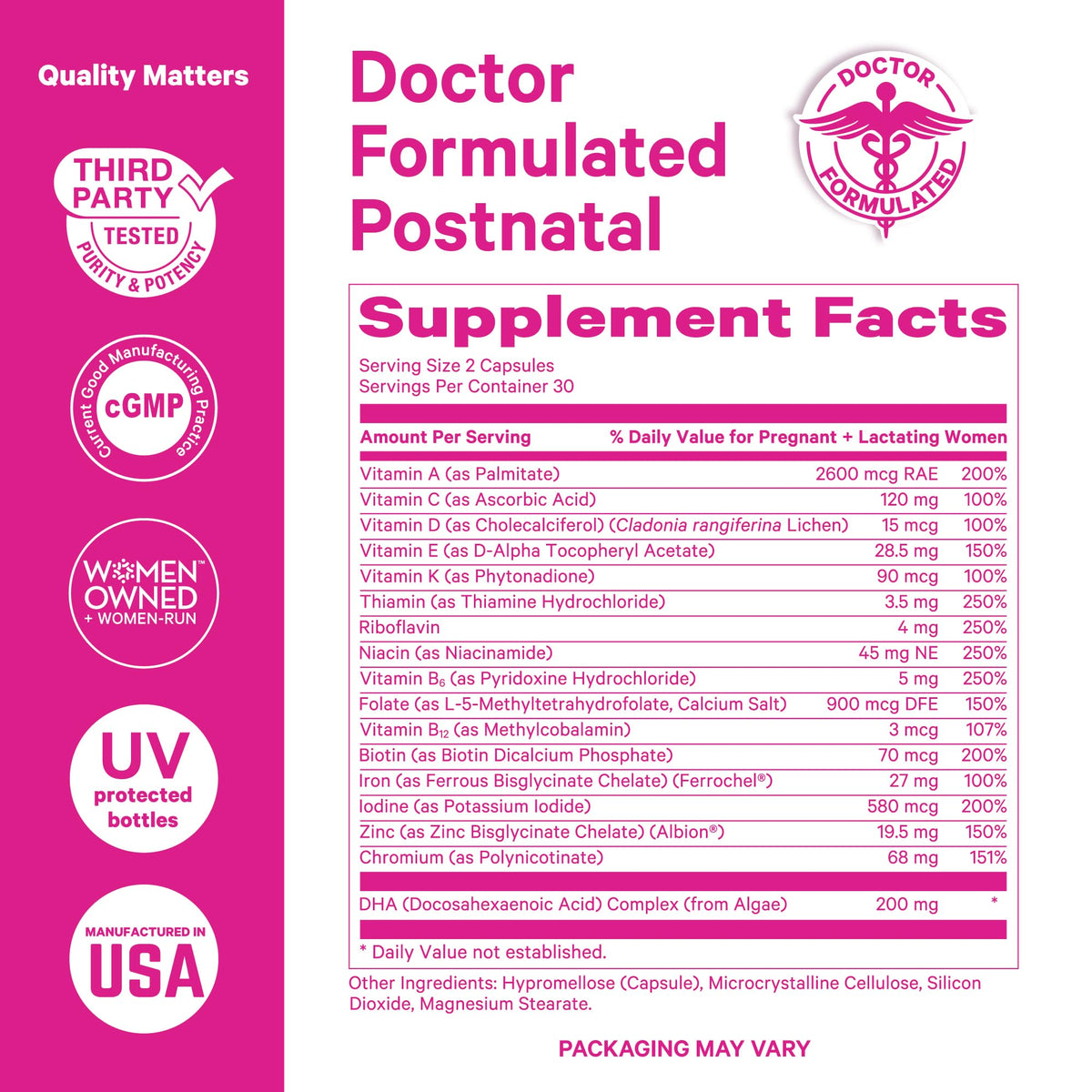 Pink Stork Postnatal Multivitamin + Probiotics with Vegan DHA, Ashwagandha, Iron, Folate, B12 - Supports Hormone Balance, Postpartum Recovery, Gut Health, & Digestion - Pack of 2 Pink StorkBuy Supplements Australia