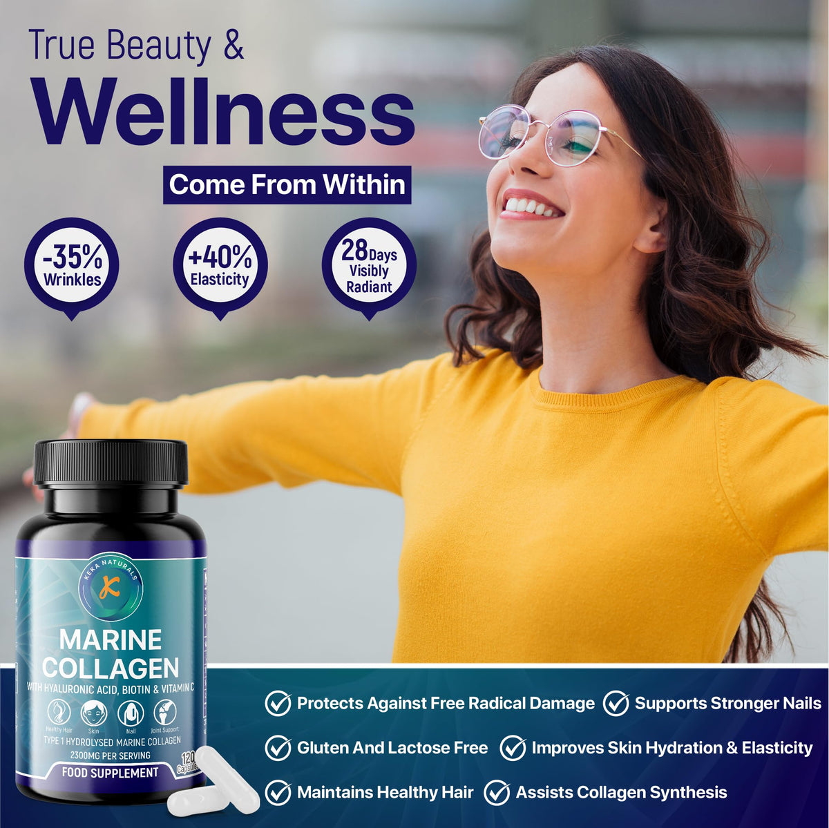 Hydrolysed Marine Collagen Peptides 2300mg - Enhanced with Hyaluronic Acid & Vitamin C Keka NaturalsBuy Supplements Australia