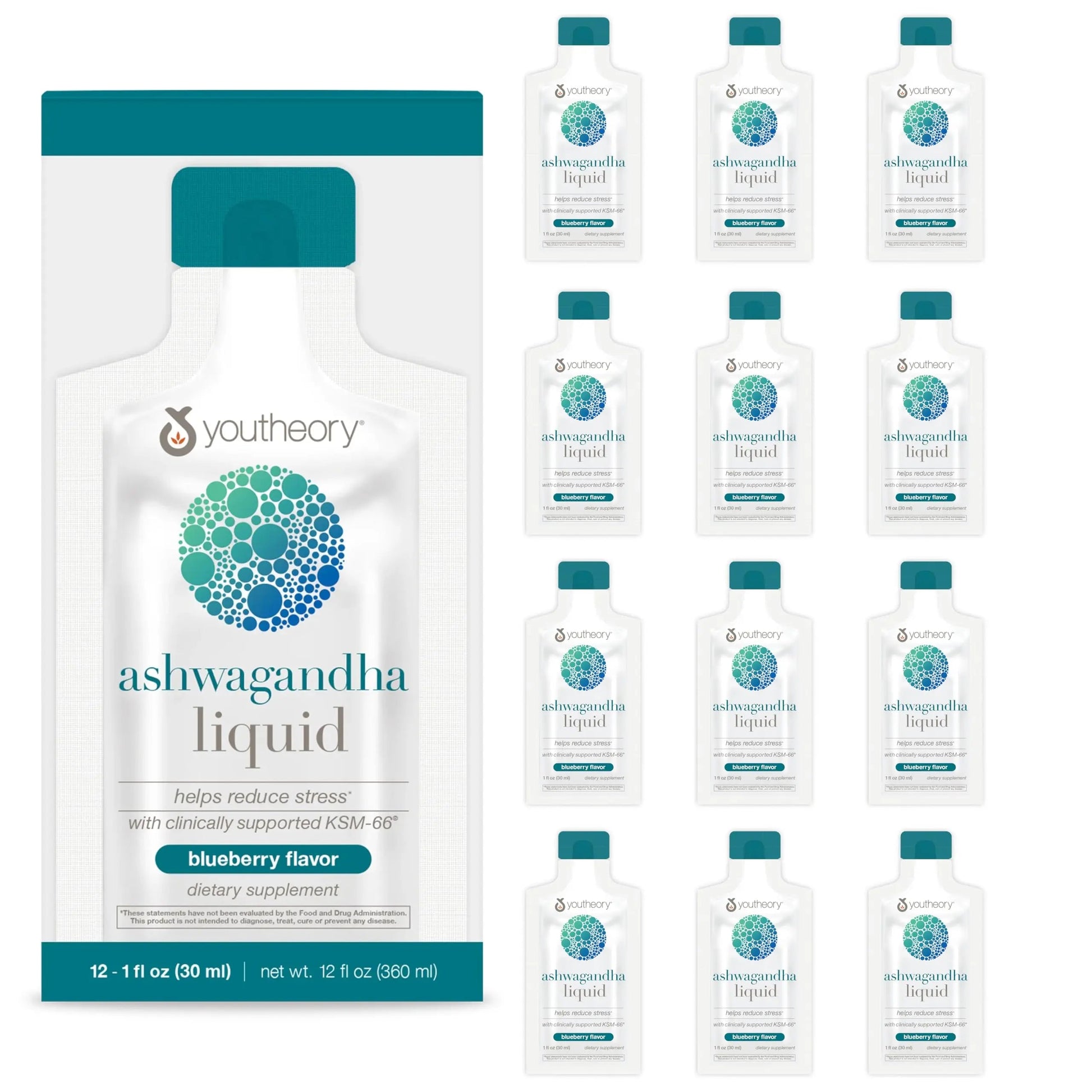 Youtheory Ashwagandha Liquid - with Organic KSM-66 Ashwagandha - Herbal Blend to Support Stress Relief & Energy Levels* - Helps Support Mood* - 1 oz Single Serve Packet, Pack of 12 YoutheoryBuy Supplements Australia