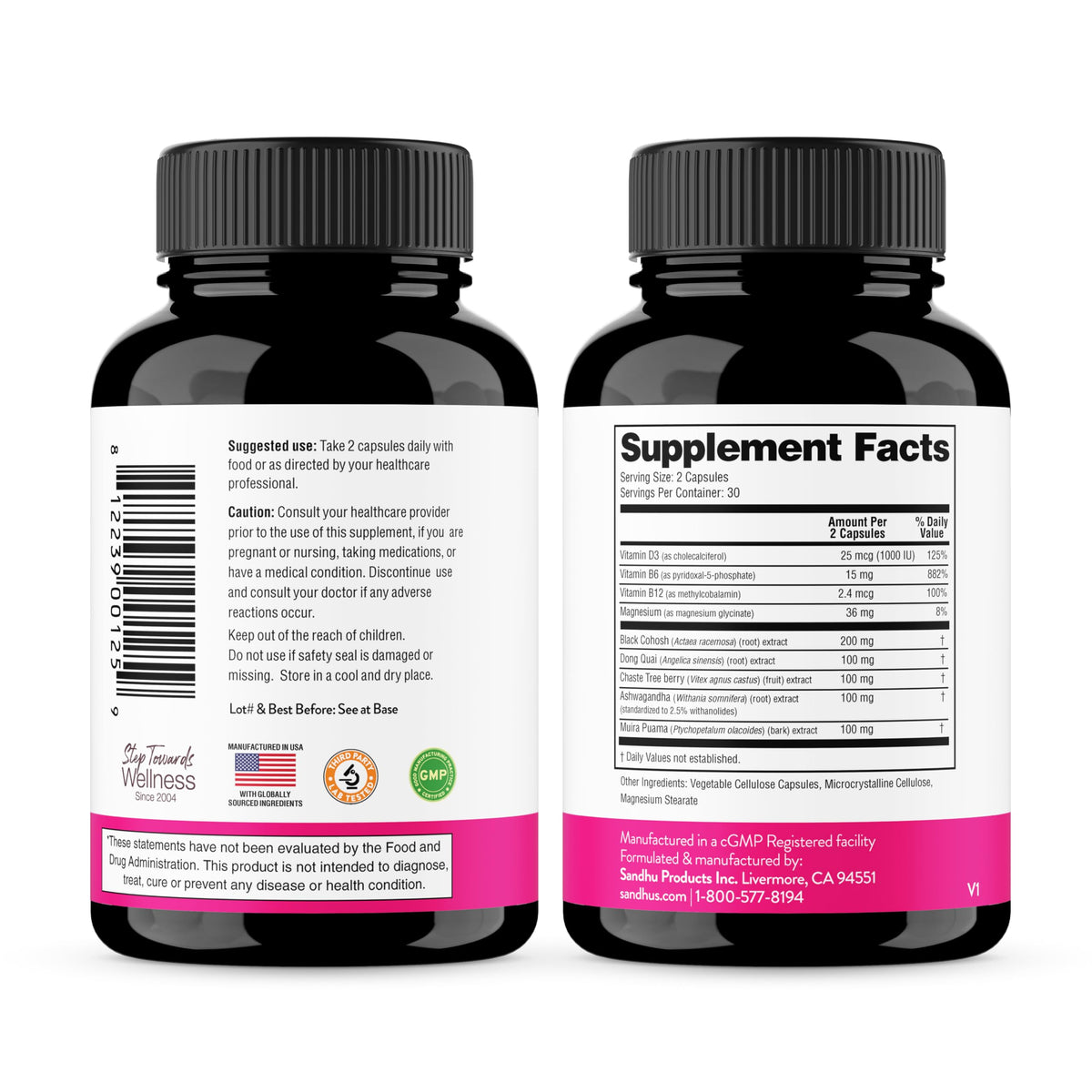 Complete Menopause Support Supplement For Women | With Ashwagandha, Black Cohosh, Dong Quai & Muira Puama | Helps Easing Hot Flashes, Night Sweats, Mood Swings, Hormone Balance & Harmony | 60 Capsules Sandhu'sBuy Supplements Australia