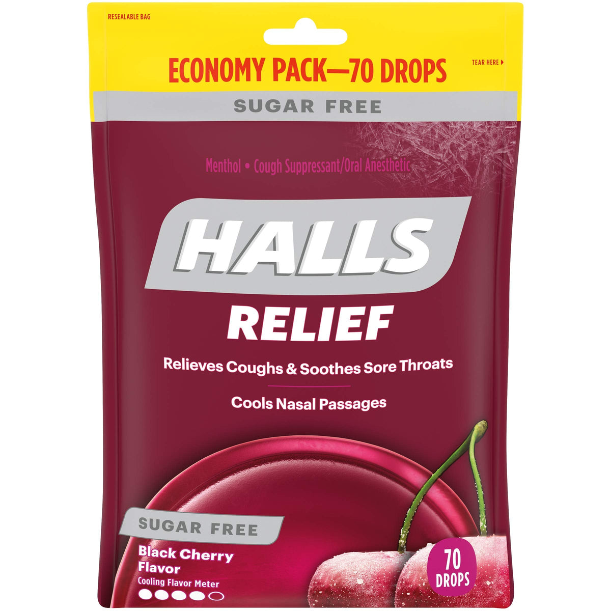 HALLS Relief Sugar Free Black Cherry Flavor Cough Drops, Economy Pack, 1 Bag (70 Total Drops) HALLS buy supplements Au