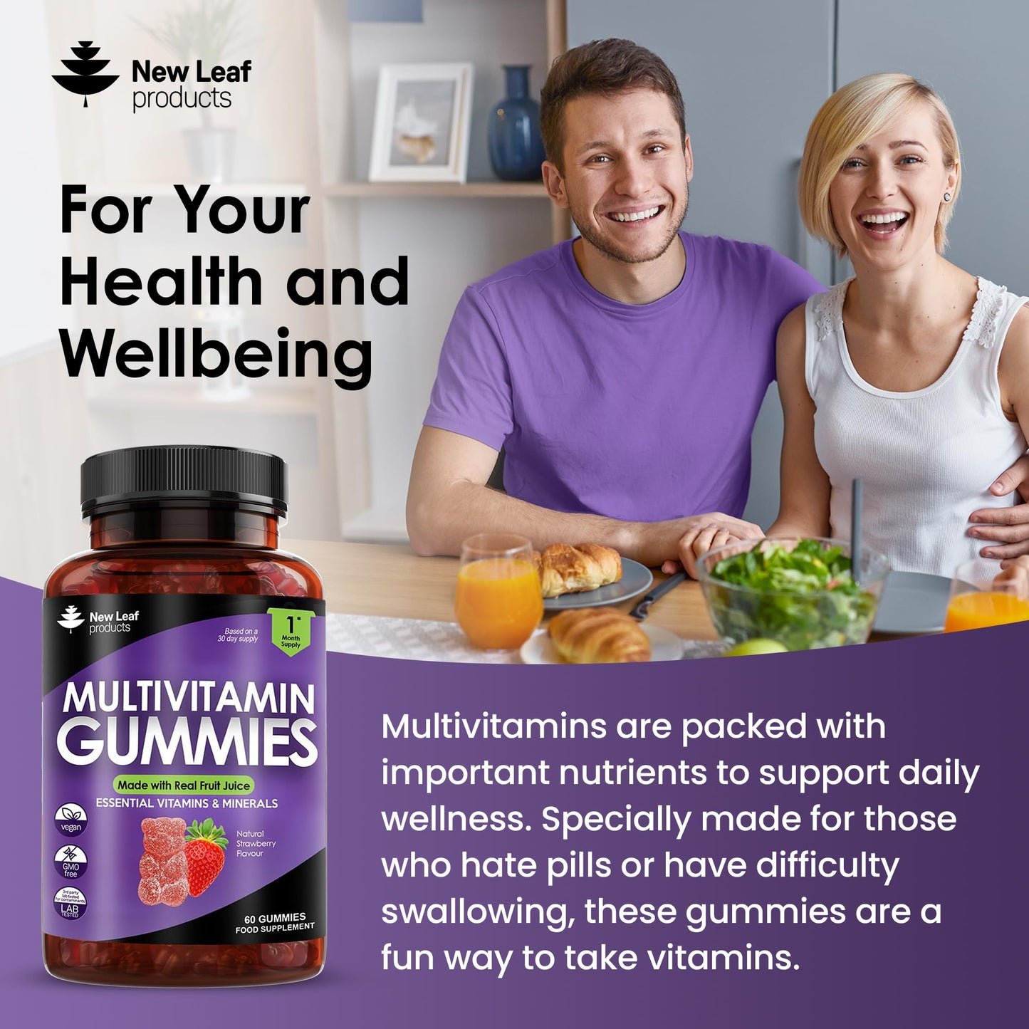Multivitamin Gummies High Strength for Men Women - Vegetarian +14 Essential Vitamins NEW LEAF PRODUCTSBuy Supplements Australia