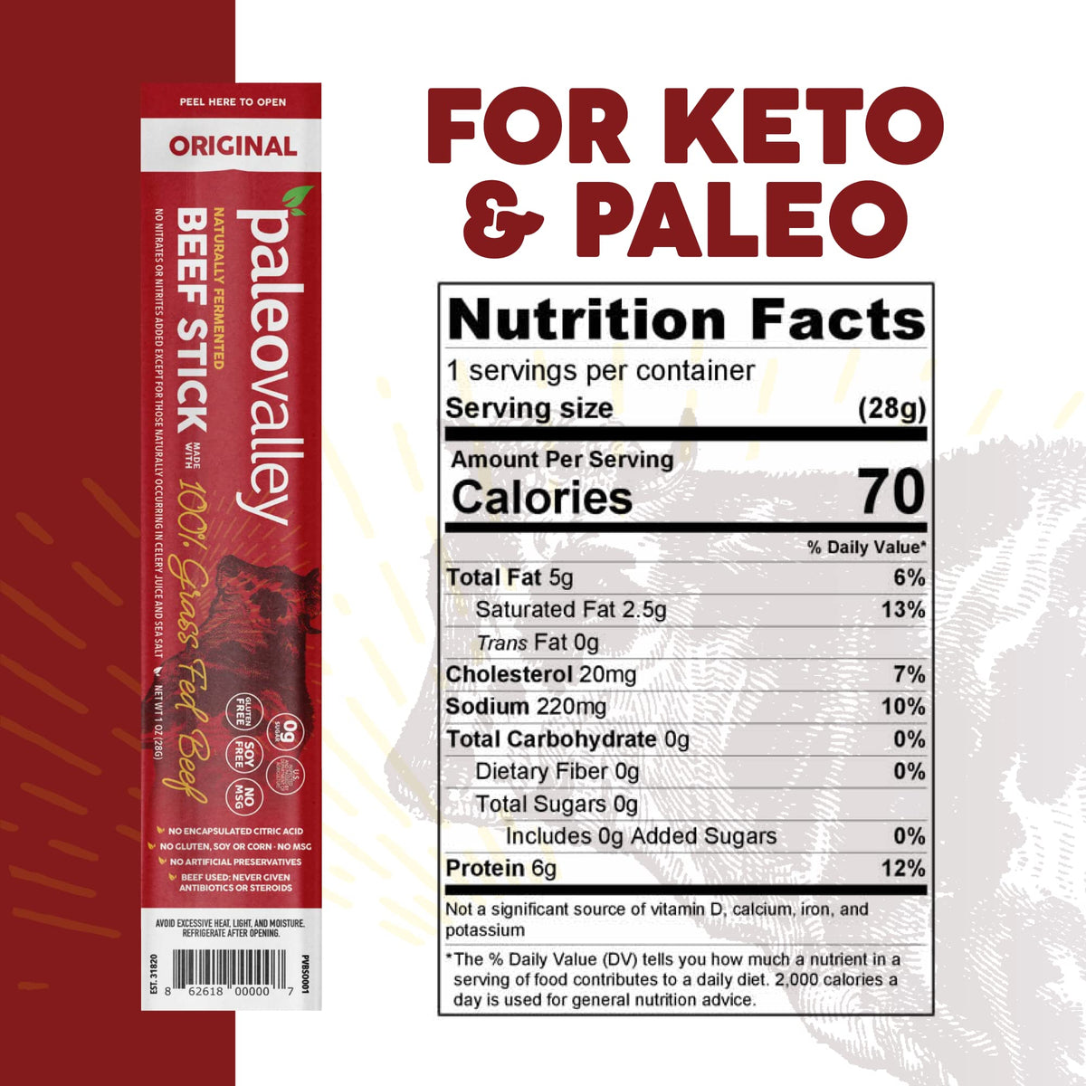 Paleovalley 100% Grass Fed Original Beef Sticks - Delicious Gluten Free Beef Snack - High Protein Keto Friendly PaleovalleyBuy Supplements Australia