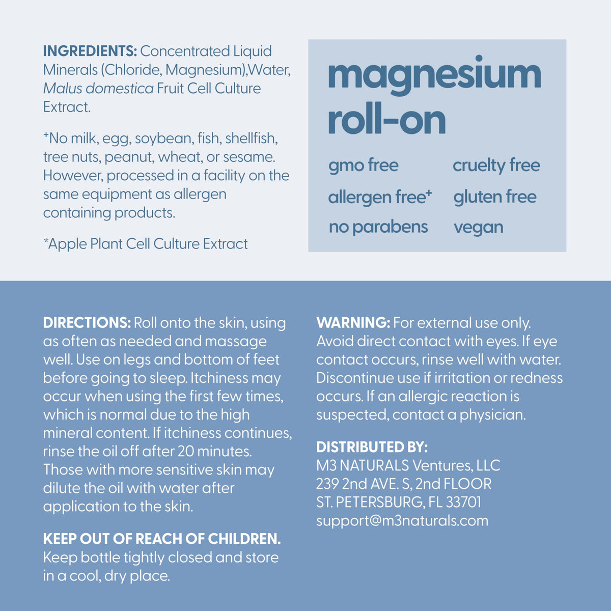 Magnesium Roll On for Adults & Kids, Easy Application for Sore Muscles, Feet, Joints and Leg Cramps, Helps with Sleeping and Post-Workout Recovery, for Sensitive Skin, 3 fl oz, by M3 M3 NaturalsBuy Supplements Australia
