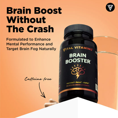 Vital Vitamins Brain Supplements with Bacopa Monnieri - for Memory and Focus – Nootropic Brain Booster - Caffeine-Free Support for Adults & Seniors – Non-GMO, 30-Day Supply, 30 Capsules Vital VitaminsBuy Supplements Australia