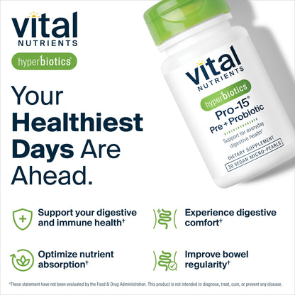 Hyperbiotics Vital Nutrients Pro-15 Prebiotics and Probiotics for Women and Men | 15 Science Backed Strains | Supports Occasional Constipation, Diarrhea, Gas & Bloating | 30 Vegan Time Release Pearls HyperbioticsBuy Supplements Australia