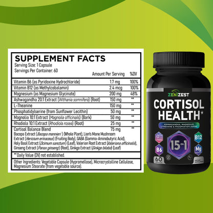 Cortisol Detox Supplement for Women Men - Control & Lower High Cortisol Level - Adrenal Health Balance Cleanse Sleep Stress Support - Magnesium Ashwagandha L-Theanine Cortisol Blocker Reducer ZeniZestBuy Supplements Australia