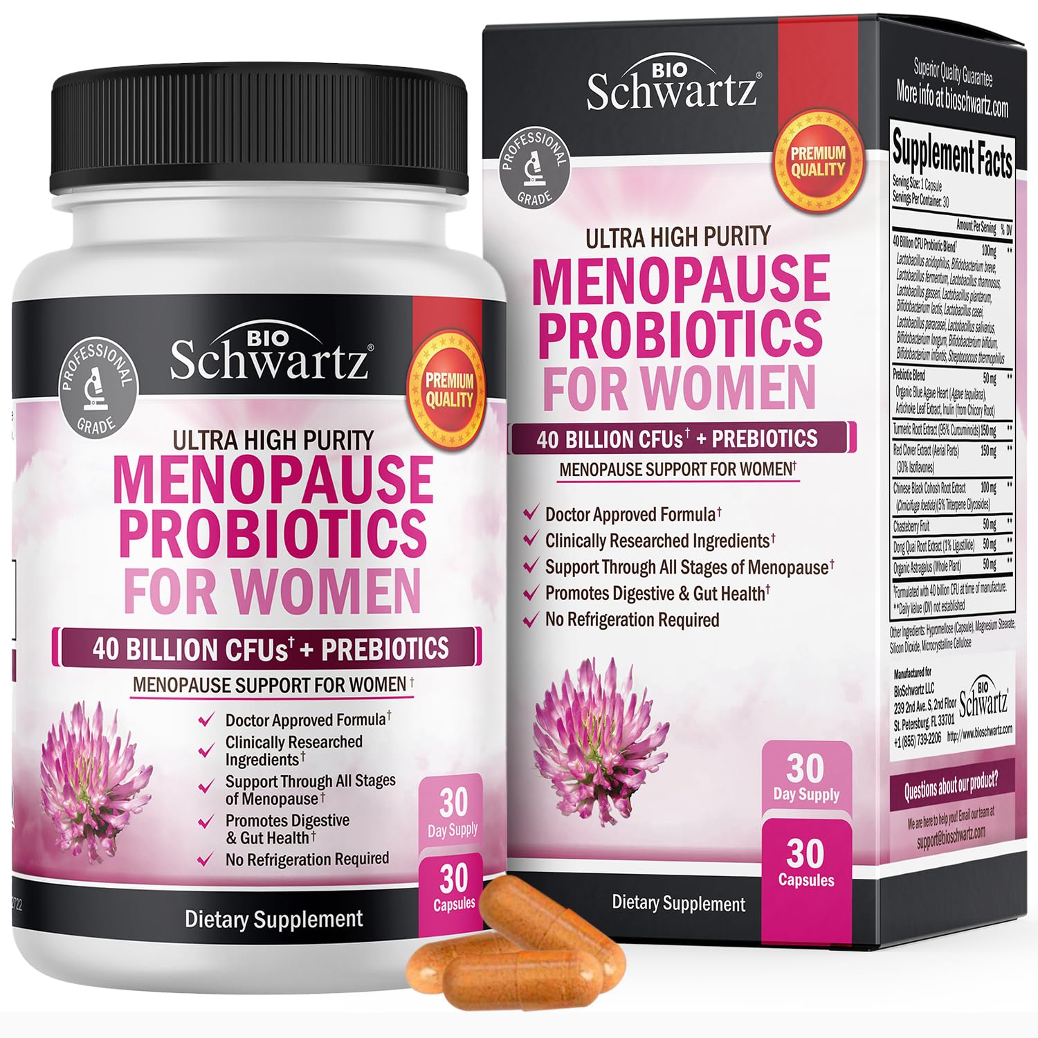 Menopause Supplements for Women - 40 Billion CFU Menopause Probiotics for Women - Support for Hot Flashes Night Sweats Mood Swings and Balance - Non-GMO, 30 Easy-Swallow Capsules, 30 Servings BioSchwartzBuy Supplements Australia
