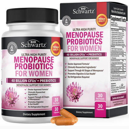 Menopause Supplements for Women - 40 Billion CFU Menopause Probiotics for Women - Support for Hot Flashes Night Sweats Mood Swings and Balance - Non-GMO, 30 Easy-Swallow Capsules, 30 Servings BioSchwartzBuy Supplements Australia