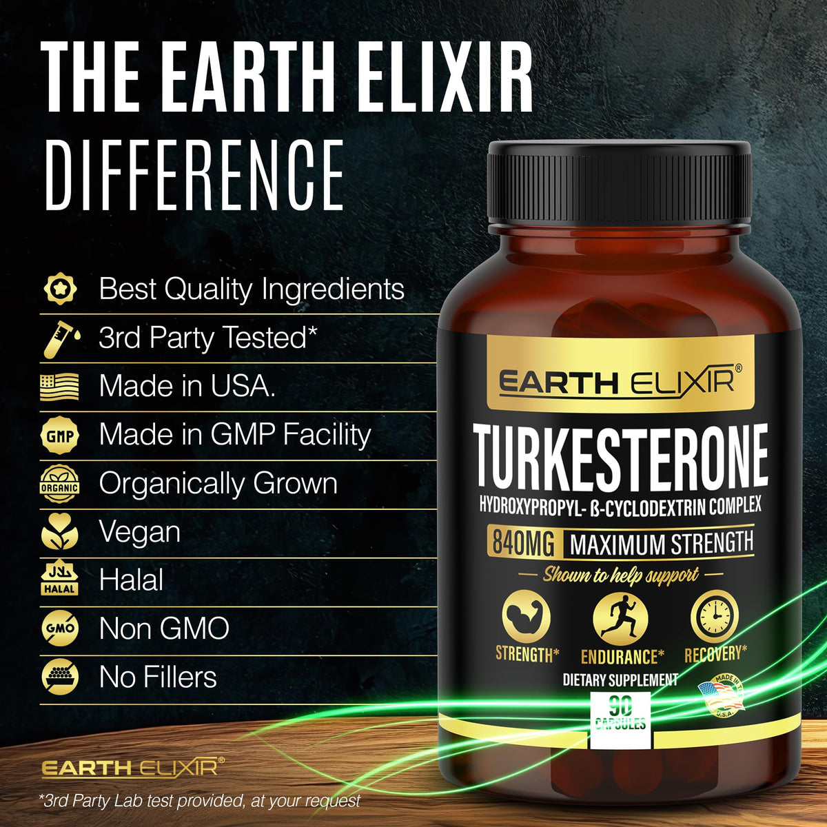 Turkesterone 840 mg – Natural Testosterone Support - 100% Pure Turkesterone Supplement for Men & Women - Ajuga Turkestanica Extract - Made in USA & 3rd Party Tested for Strength, Energy & Vitality Earth ElixirBuy Supplements Australia