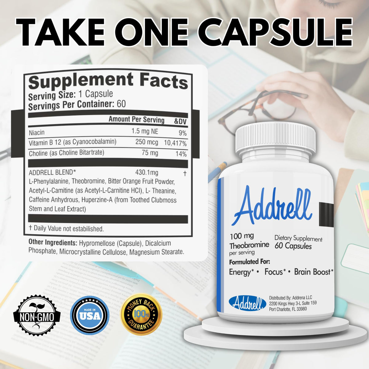 Focus Pep Addrell Energy Stimulant Pills- Natural Nootropic Brain Supplement Alternative Pill & Study Supplements Substitute to Elevate Mental Clarity for Women & Men OTC- 60 Mind Booster Capsules Focus PepBuy Supplements Australia