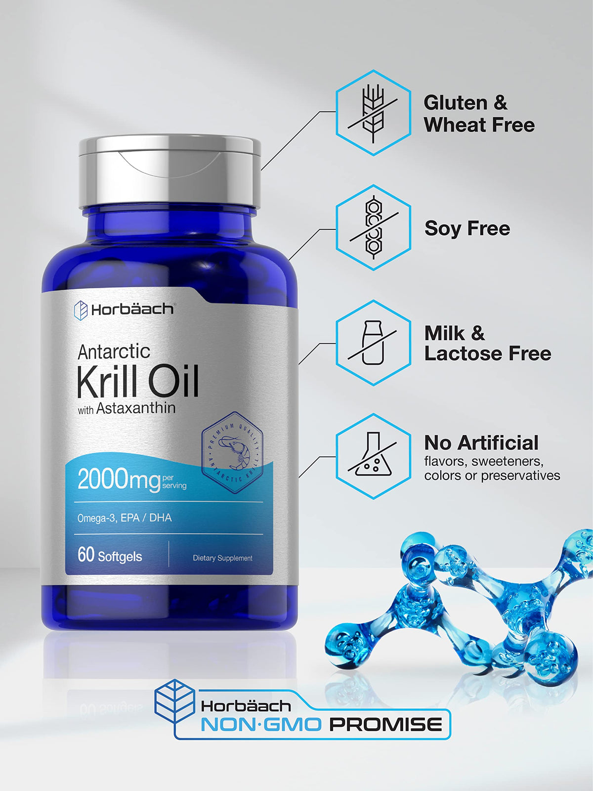 Horbäach Antarctic Krill Oil 2000mg | 60 Softgel Capsules | Omega-3, EPA, DHA Supplemen HorbäachBuy Supplements Australia