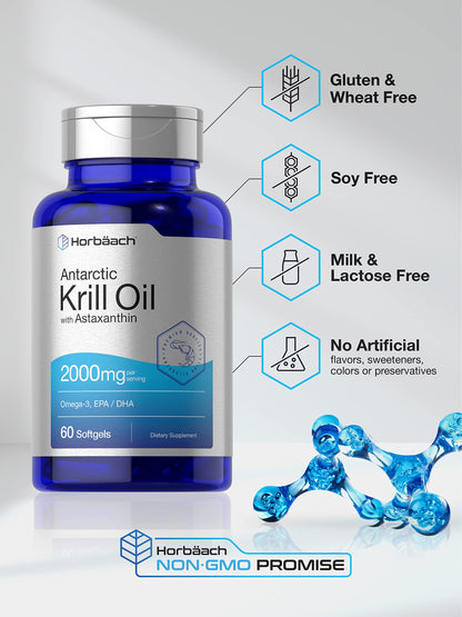 Horbäach Antarctic Krill Oil 2000mg | 60 Softgel Capsules | Omega-3, EPA, DHA Supplemen HorbäachBuy Supplements Australia