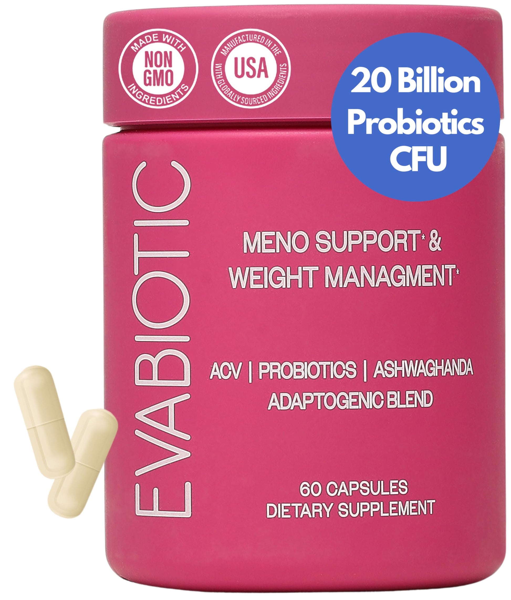 Complete Menopause Vitamins - Ashwaghanda, Probiotics, ACV for Weight Management, Hot Flashes, Night Sweats, Bloat, Hormone Balance - Vegan 60 Caps Menopause Supplements for Women Non-GMO EVABIOTICBuy Supplements Australia