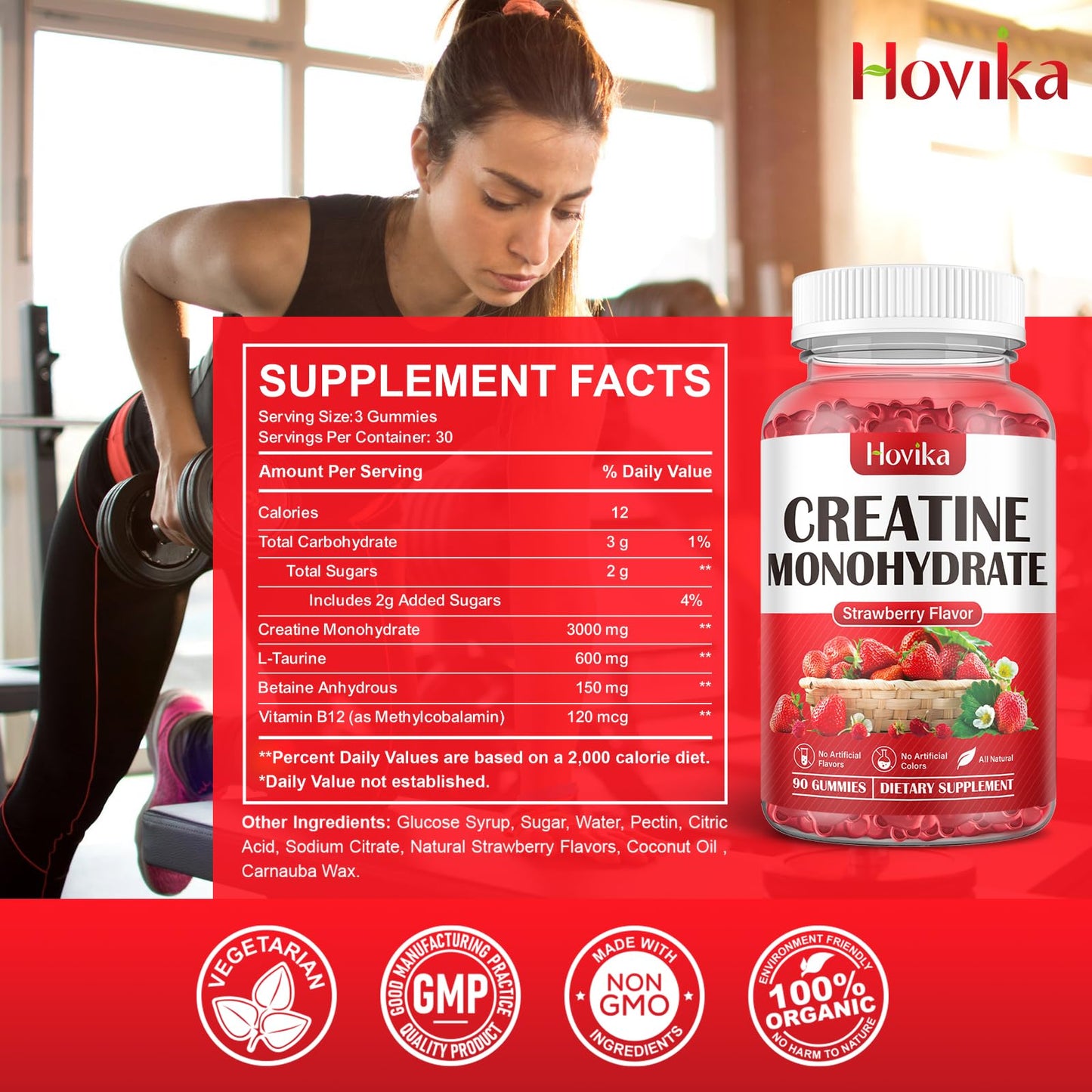 Hovika Creatine Monohydrate Gummies for Men & Women, Chewable 3g Creatine Monohy HovikaBuy Supplements Australia