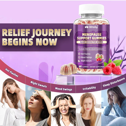 Menopause Supplements for Women with Black Cohosh, Menopause Relief Sugar Free Gummies for Hot Flashes, Natural Female Hormone Balance & Ashwagandha, Magnesium for Night Sweats, Mood Swings, 60 Count XIHOLIYBuy Supplements Australia