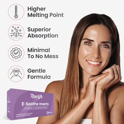 NewLife Naturals Vitamin E Vaginal Suppositories 38IU ESoothe - Moisture & Hydration Support - All Natural Estrogen Free Feminine Care - 24 Inserts NewLife NaturalsBuy Supplements Australia