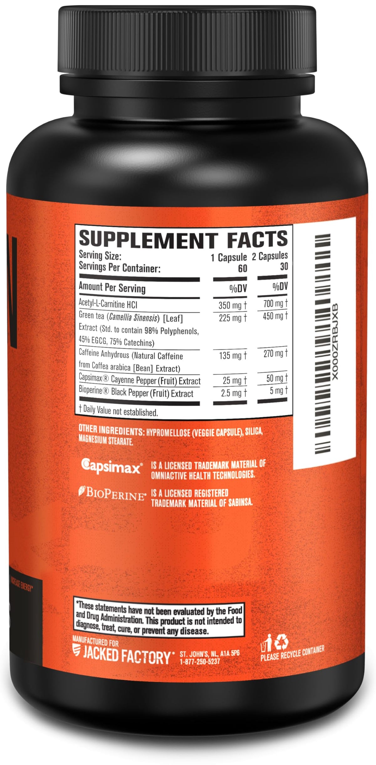 Jacked Factory Burn-XT Clinically Studied Fat Burner & Weight Loss Supplement - Appetite Suppressant & Energy Booster - with Acetyl L-Carnitine