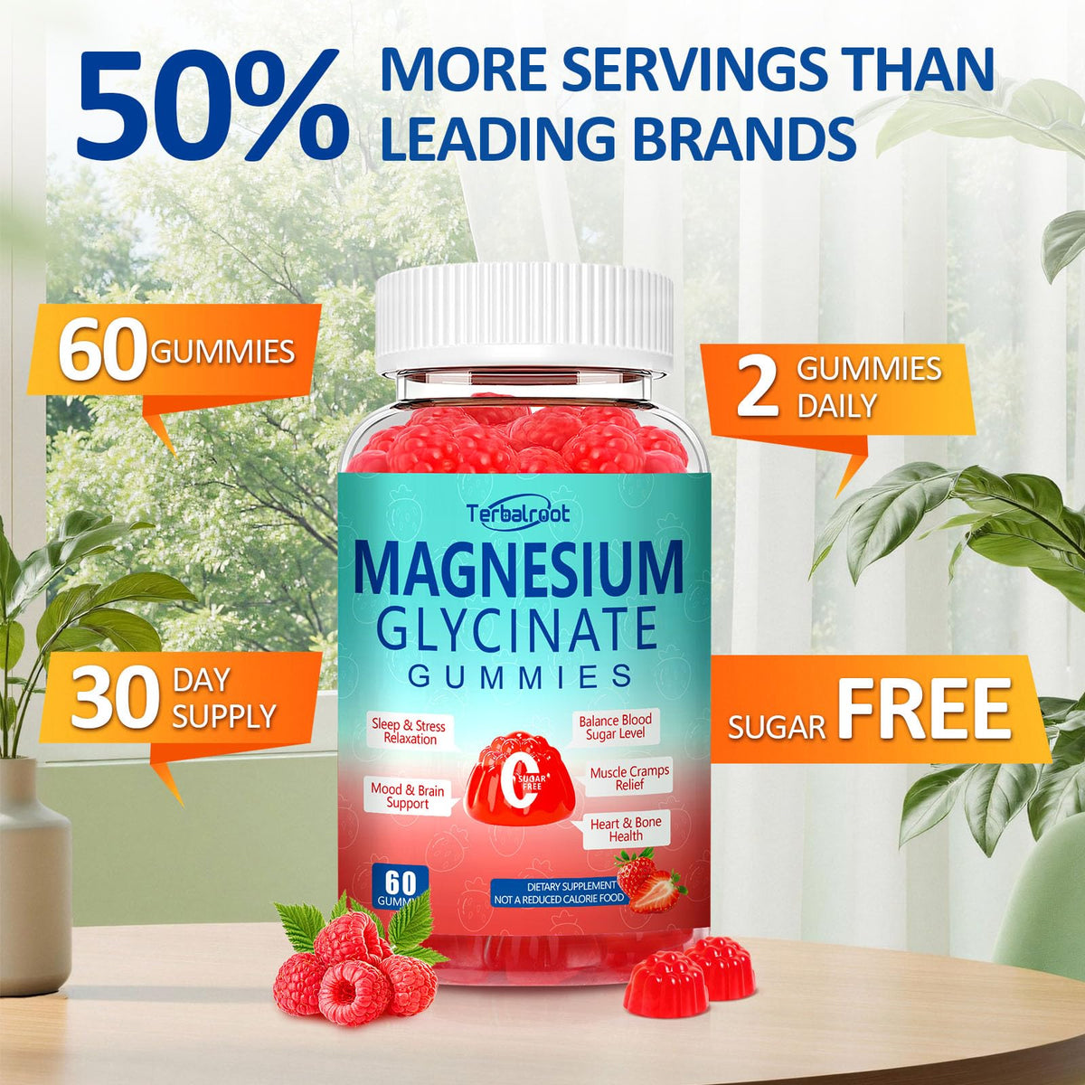 Magnesium Glycinate Gummies 400mg, Sleep & Relaxation Support, Sugar Free Vegan Magnesium Gummies for Adults Magnesium Supplements for Muscle Cramps, Stress Relief, Calm Mood,High Absorption, 60 Count TerbalrootBuy Supplements Australia