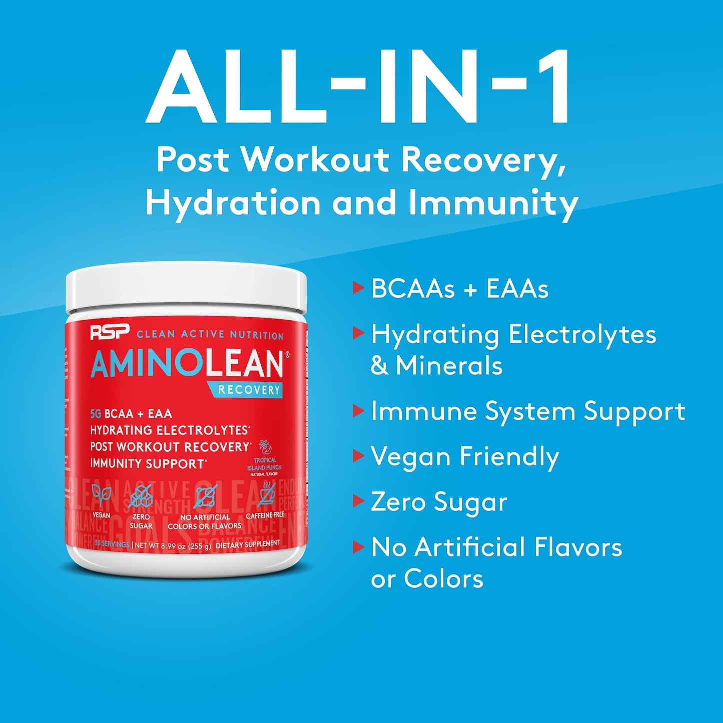RSP NUTRITION Vegan AminoLean Pre Workout Energy (Pineapple Coconut 25 Servings) with AminoLean Recovery Post Workout Boost (Tropical Island Punch 30 Servings)