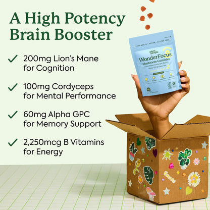 Plant People WonderFocus Mushroom Gummies with Lion’s Mane & Cordyceps - Nootropic Brain Supplement Boosts Memory, Focus, Energy & Mood in Adults | No Sugar, 100% Vegan, Citrus Flavor, 60 Count Plant PeopleBuy Supplements Australia