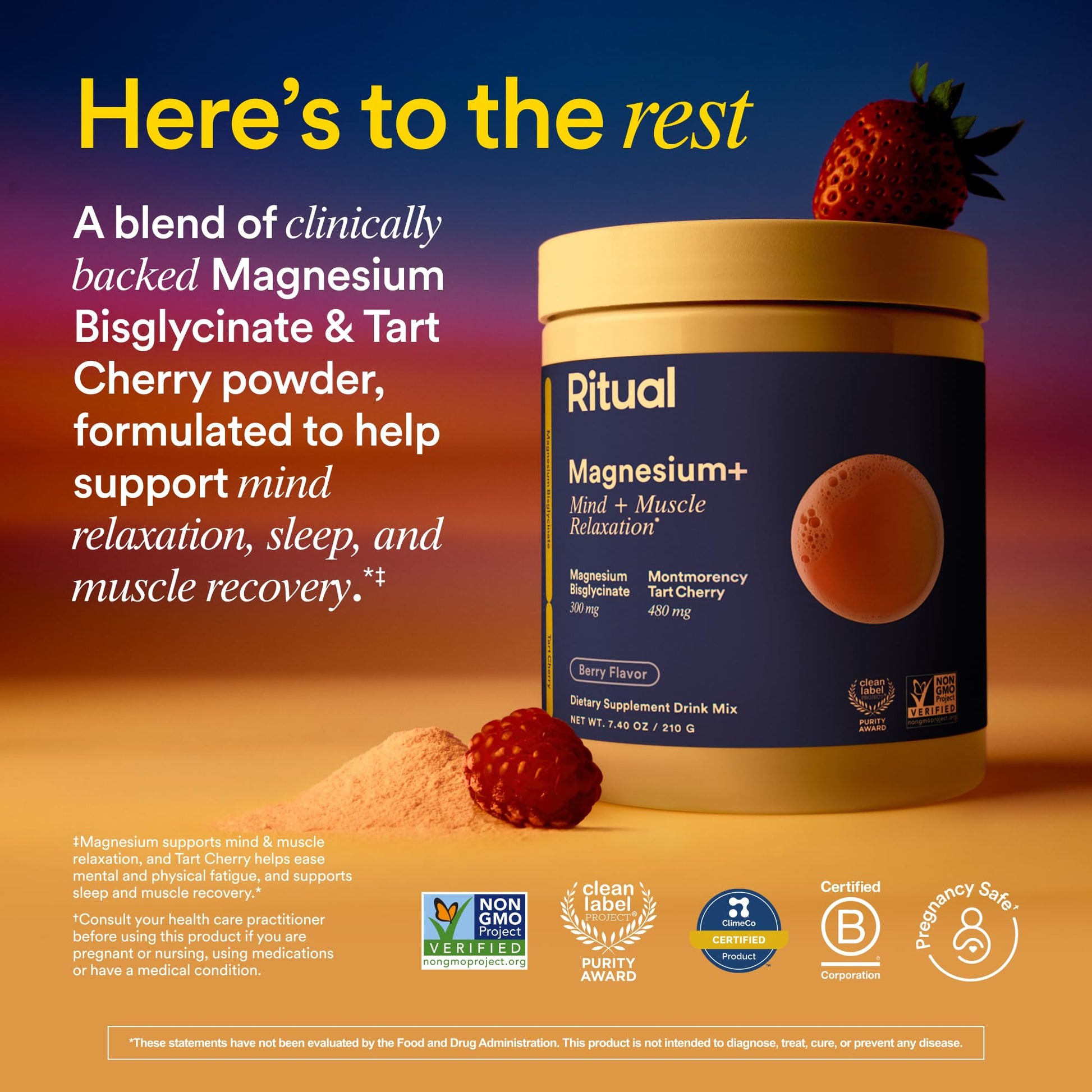 Ritual Magnesium+ Drink Mix Supplement | 2-in-1 Science-Backed Tart Cherry & Gentle on Stomach Magnesium Bisglycinate | Formulated for Mind & Muscle Relaxation | Supports Sleep & Calm | 30 Servings RitualBuy Supplements Australia