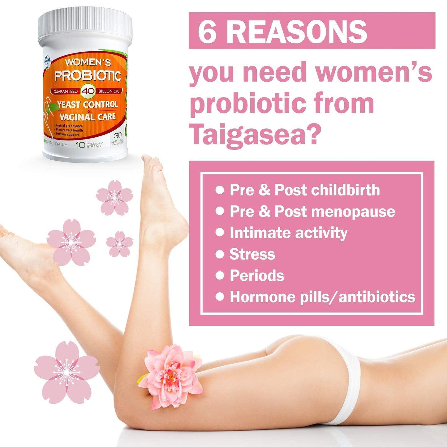 TAIGASEA Probiotics for Women, 40 Billion CFU, 10 Strains for Yeast Control, Vaginal and Urinary Tract Health TAIGASEABuy Supplements Australia
