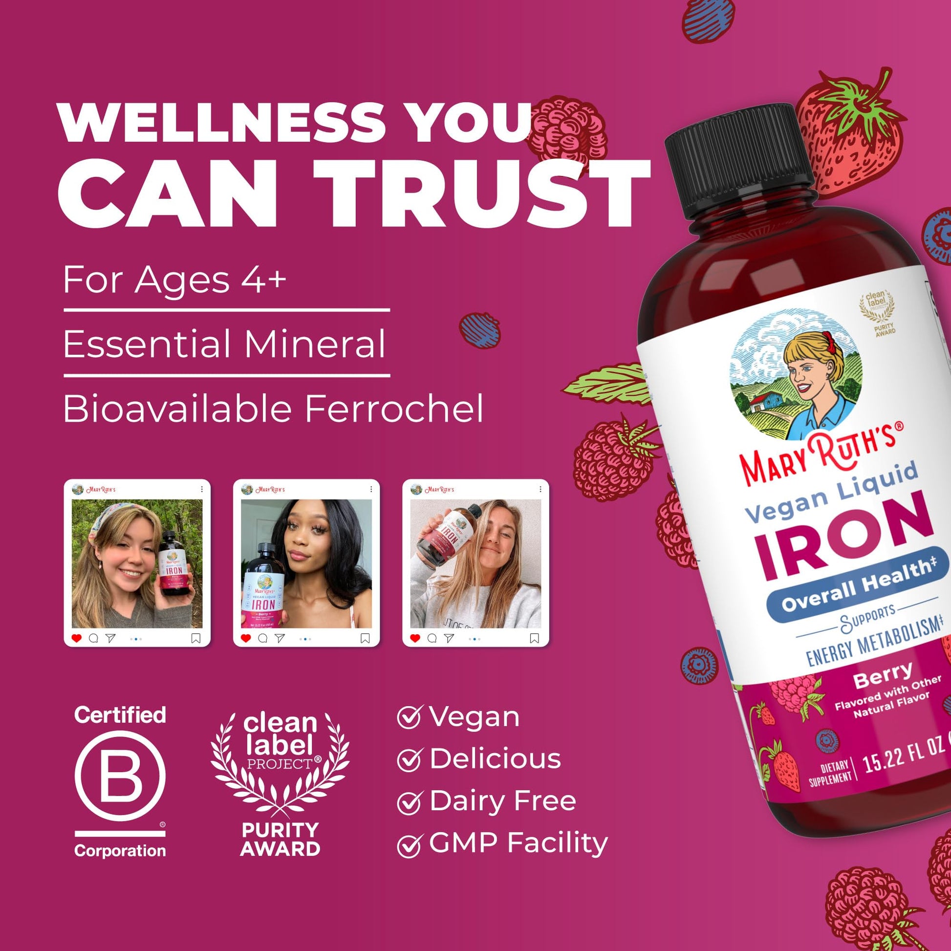 Iron Supplement for Women Men & Kids | Liquid Iron Supplement for Women Men & Kids | Iron for Healthy Blood & Oxygen | Ages 4 & Up | Sugar Free | Vegan | Non-GMO | Gluten Free | 15.22 Fl Oz MARYRUTH'SBuy Supplements Australia