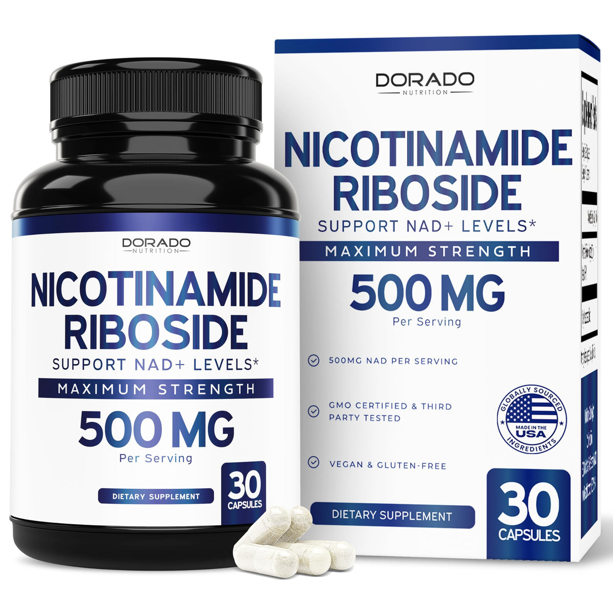 Nicotinamide Riboside 500mg (30 Count) NAD Supplement - NR Supplement For Women & Men to Support NAD+ Levels - NAD Booster - Third Party Tested - Vegan Safe, Non GMO & USA Made (30 Capsules) DORADO NUTRITIONBuy Supplements Australia