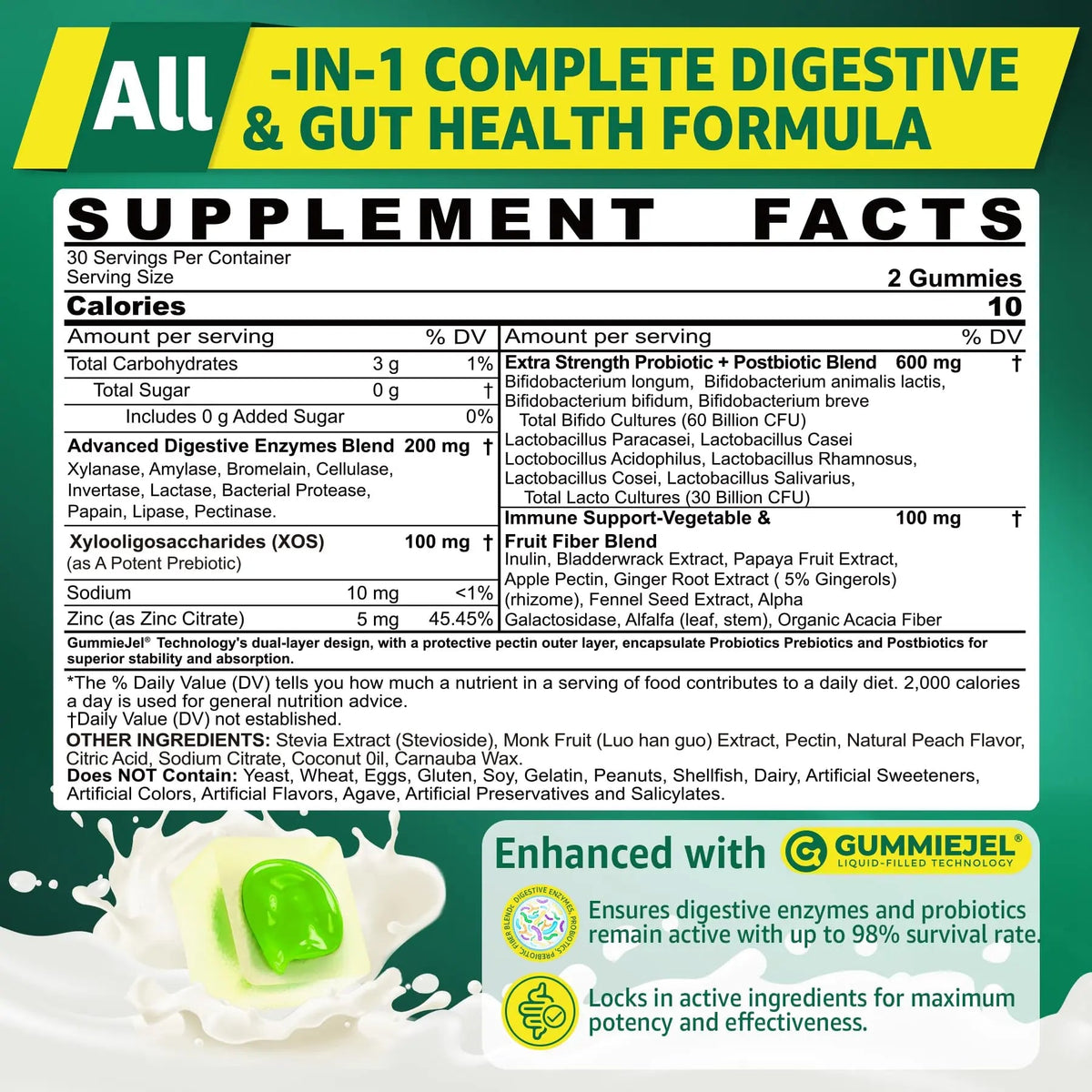 Digestive Enzymes Gummies for Women & Men, Multi-Enzymes with 90Billion CFU Probiotics and Prebiotics & Postbiotic, Vegetable & Fruit Fiber Blend, Super Enzymes for Digestive & Gut Health,Immune,60Cts EnvyCureBuy Supplements Australia