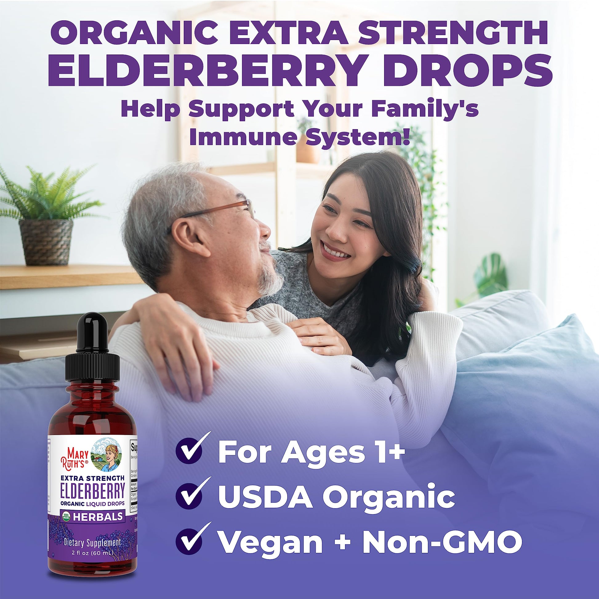 MaryRuth Organics Elderberry Syrup Extra Strength, USDA Organic Elderberry, Sugar Free Adults & Kids Immune Support Supplement for Ages 1+, Clean Label Project Verified®, Vegan, Gluten Free, 2 Fl Oz MARYRUTH'SBuy Supplements Australia