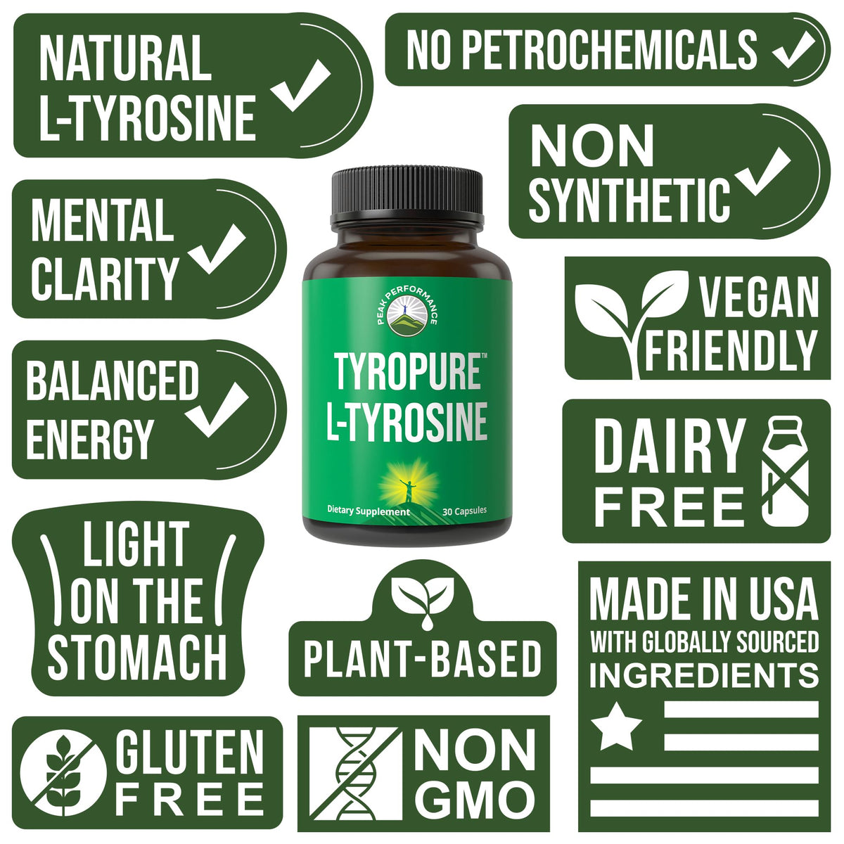 TyroPure L Tyrosine Supplement. More Bioavailable, Cleaner Version of L-Tyrosine. Vegan, Naturally Fermented 500mg Capsules for Mental Clarity, Dopamine. Mood Support for Women and Men Peak PerformanceBuy Supplements Australia