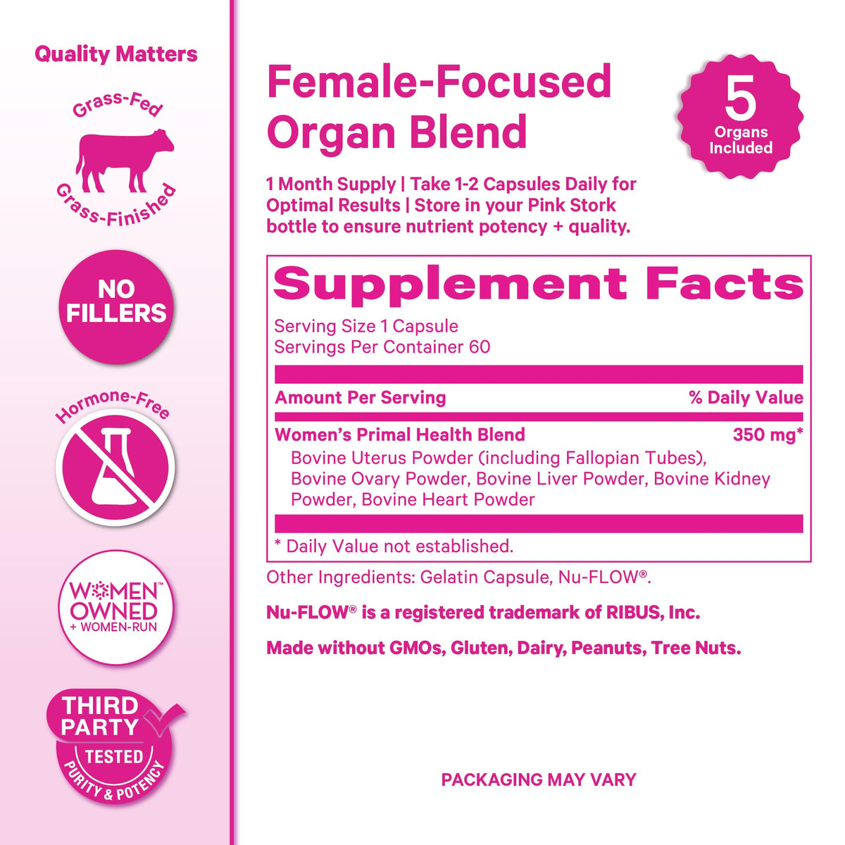 Pink Stork Beef Organ Supplement for Women | Grass-Fed Beef Liver Capsules with Iron, B12, CoQ10, Vitamin A | Primal Multivitamin for Female Hormone + Energy Support | 60 Capsules Pink StorkBuy Supplements Australia