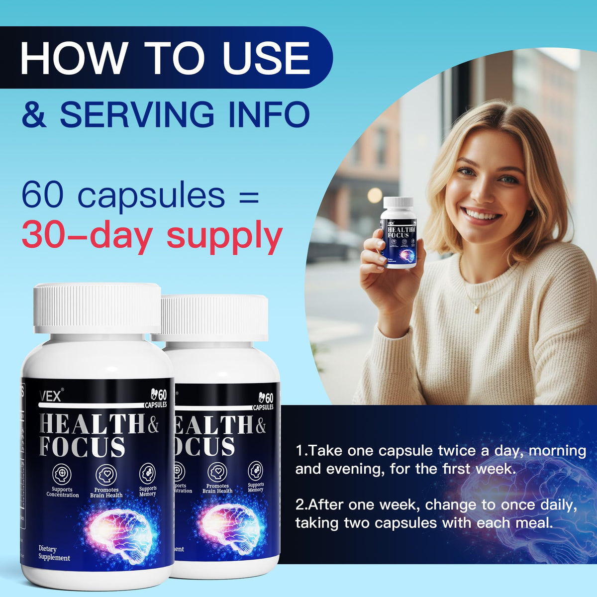 VEX Supplement – Memory & Clarity Support with Folic Acid, Vitamin B, Acetylcysteine, Bacopa Monnieri, Lion’s Mane, Ginkgo Biloba & Black Pepper – Cognitive, 60 Capsules VEXBuy Supplements Australia