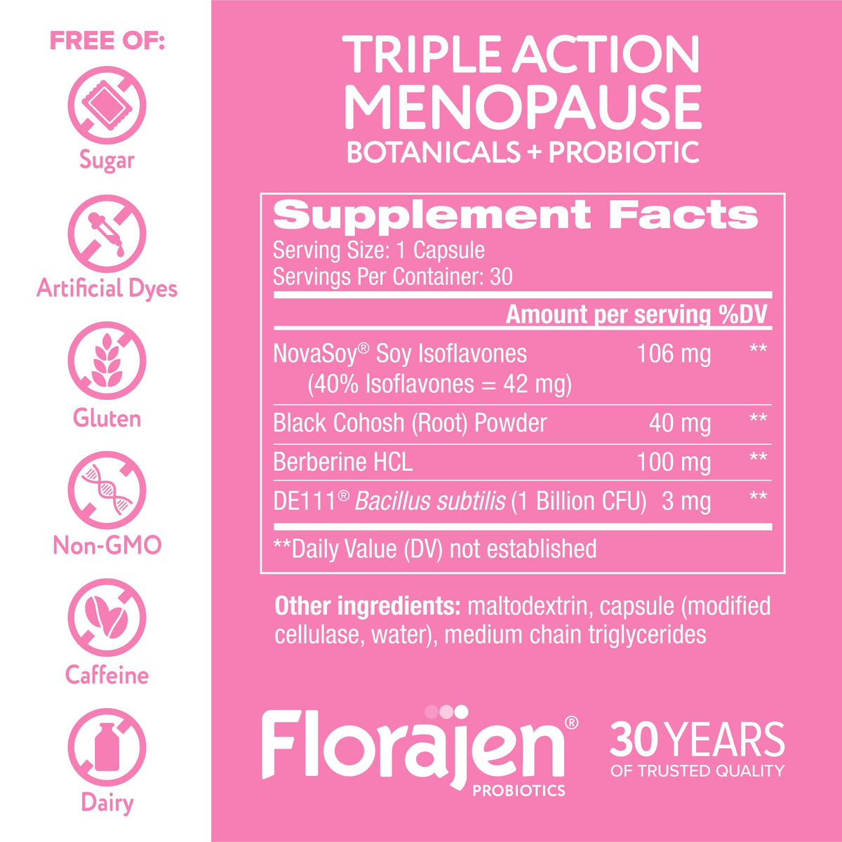 Florajen Triple-Action Menopause Probiotic - Hormonal Balance, Hot Flash, & Mood Swing Relief - Weight Management & Digestive Support - Featuring Berberine, Black Cohosh, & Botanical - 30 Capsules FlorajenBuy Supplements Australia