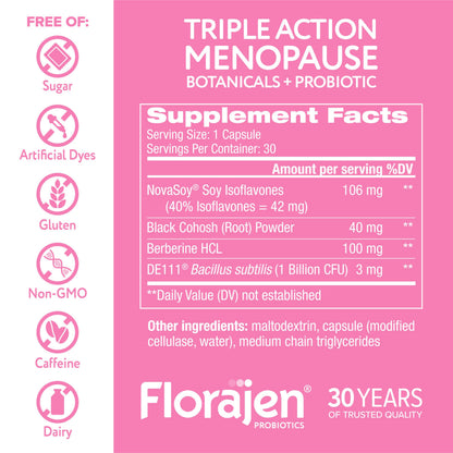 Florajen Triple-Action Menopause Probiotic - Hormonal Balance, Hot Flash, & Mood Swing Relief - Weight Management & Digestive Support - Featuring Berberine, Black Cohosh, & Botanical - 30 Capsules FlorajenBuy Supplements Australia