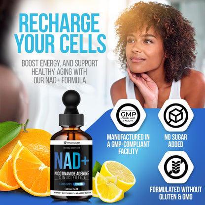 Vita Guard Pure NAD+ Supplements 1000mg Liquid Drops for Women & Man | Nicotinamide Adenine Similar to Nicotinamide Riboside NAD Plus Boosting Supplement - Natural Lemon & Orange Flavor Vita GuardBuy Supplements Australia